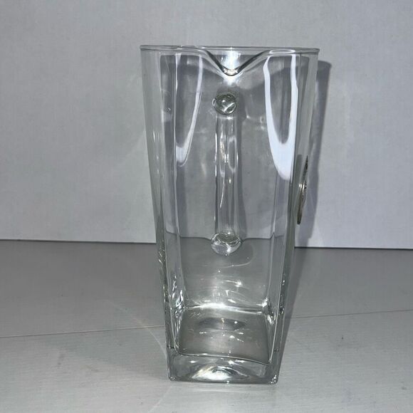 Vintage Maurice Milleur Clear Glass Pitcher With Silver Plate Sand Dollar Beach - Picture 7 of 9
